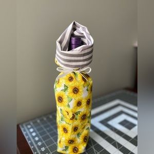 Handmade Reversible Wine Gift Bag - Sunflowers and Stripes